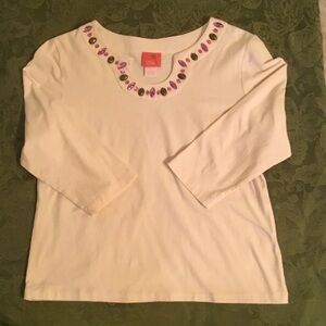 Hearts of Palm Cream Top with Pink and Brushed Metallic Embellishments